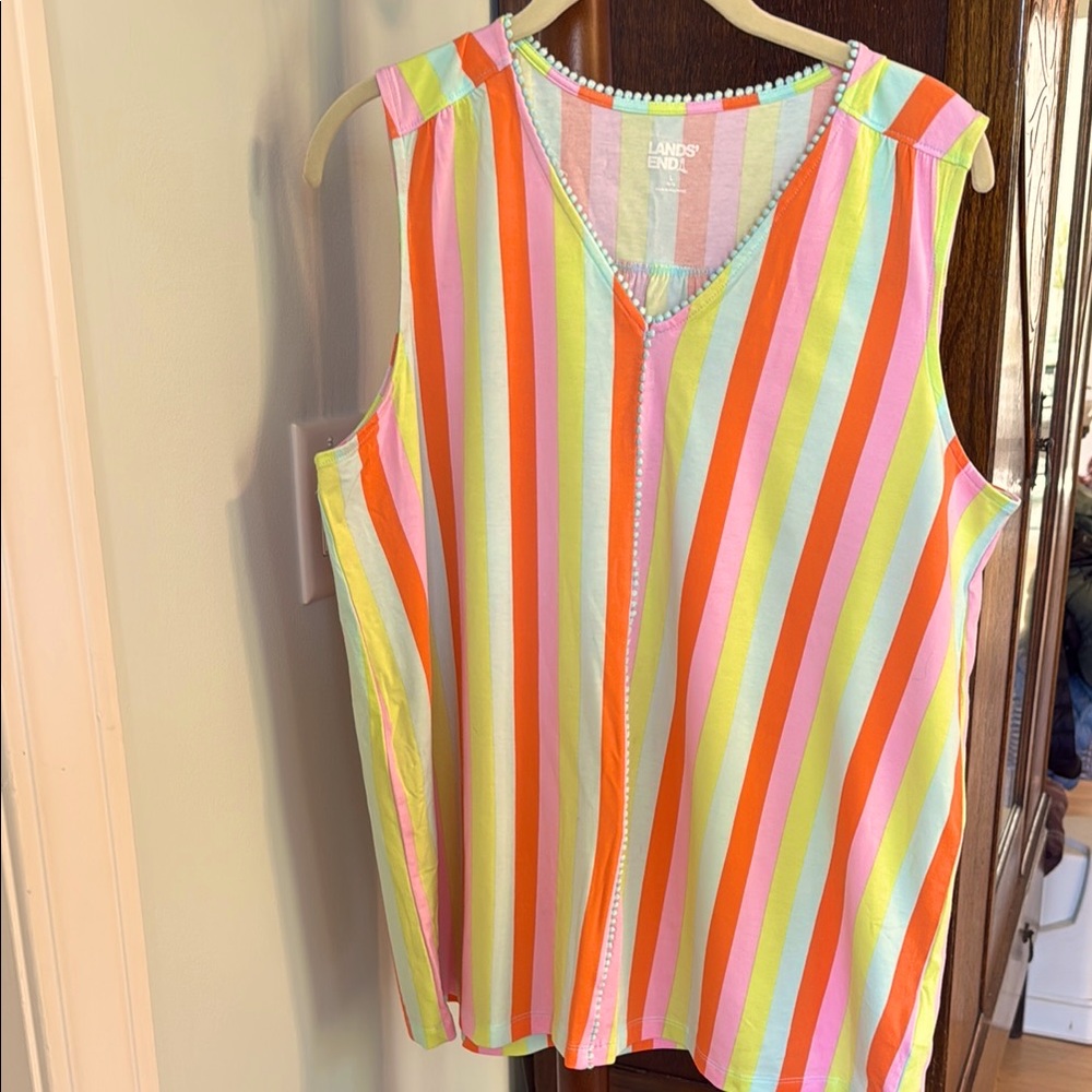 Lands' End Pink/Orange/Aqua/Chartreuse  Sleeveless Tank Top Size Large